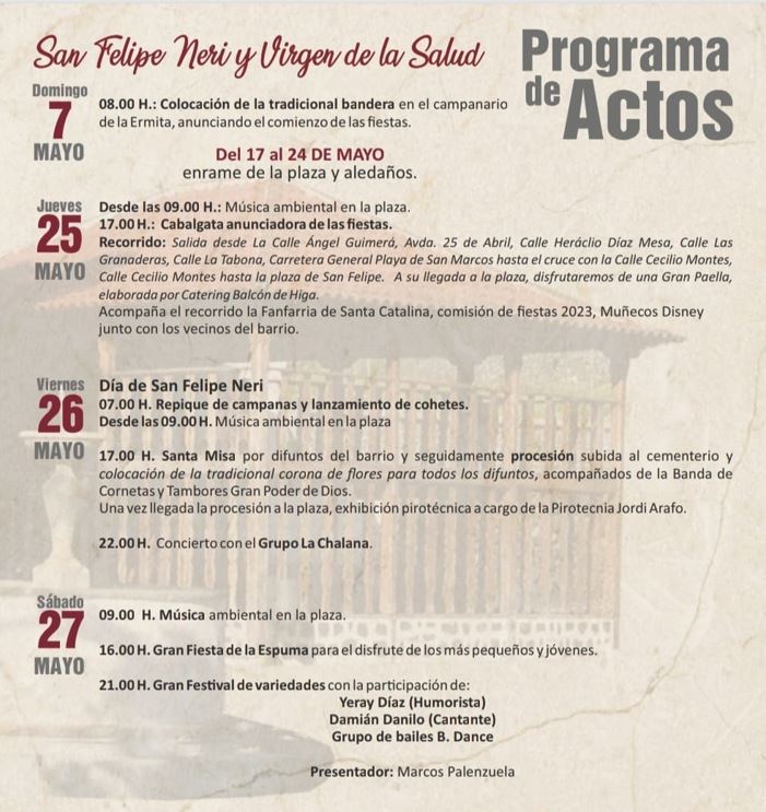 Actos de las Fiestas en Honor a San Felipe Neri y Virgen de la Salud